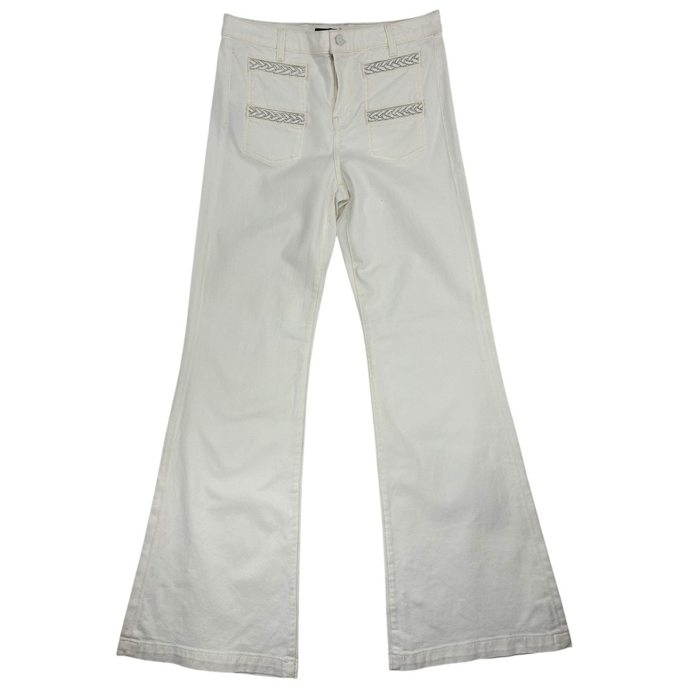 7 For All Mankind White Braided Pocket Flare Jeans‎ Boho Y2K Wide Leg 31